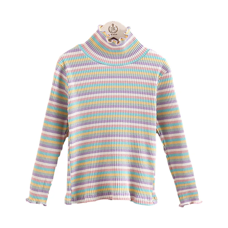 2023 primavera autunno 2 3 4 5 6 8 10 12 anni bambino manica lunga colorato a righe collo alto Basic dolcevita t-shirt per bambini ragazze