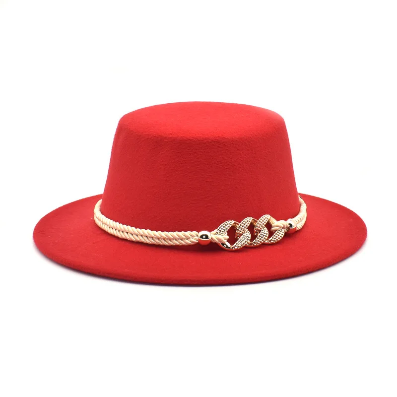 Flat top Fedora Hat Wide Brim Panama Hat Has Belt for Easy Pick Wool British Jazz 21-23 inches for Woman Men NEW 2021