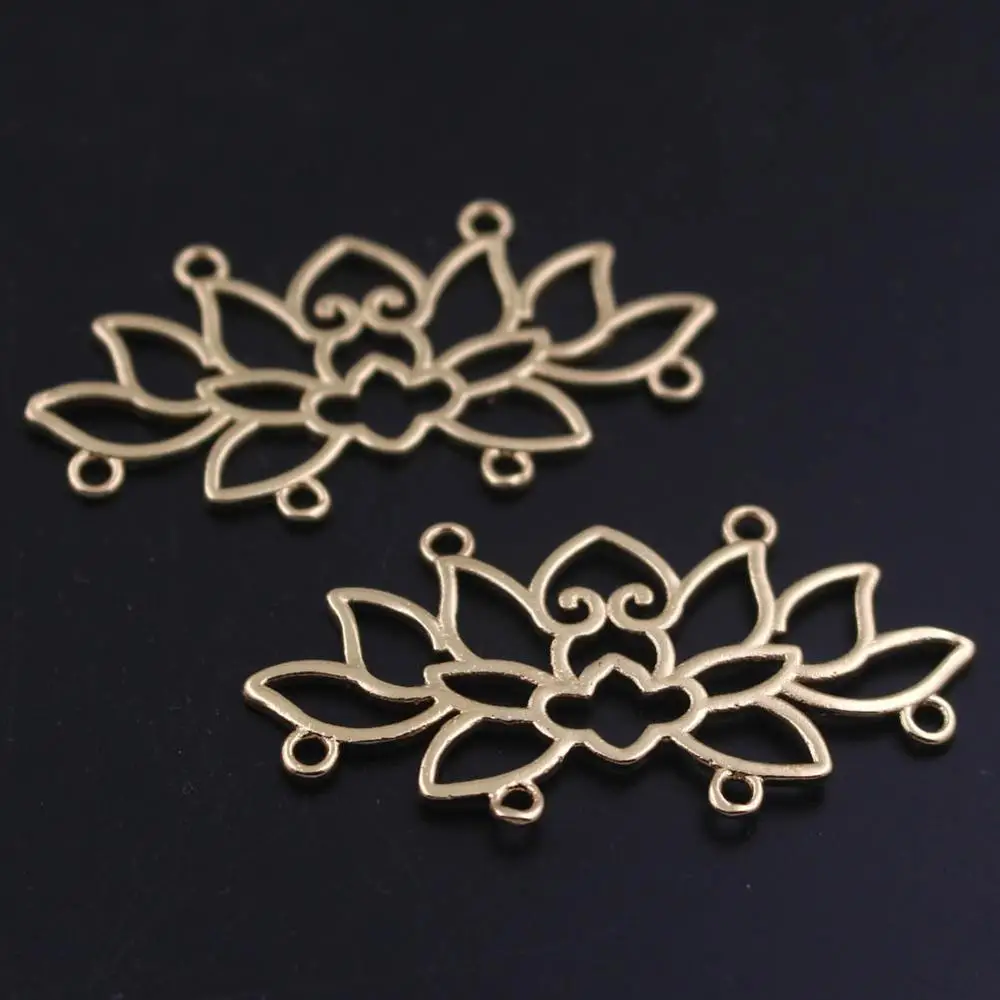 

10pcs Brass Casted Filigree Lotus Flower Loops Connectors Charms DIY Oriental Tassel Choker Necklace Head Jewelry Accessories