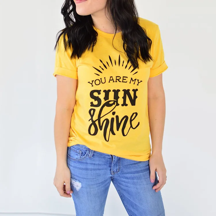 Letter YOU ARE MY SUN SHINE Cute T-shirt Woman Graphic Tees Shirts Summer Short Sleeve T-shirt Fashion Tees