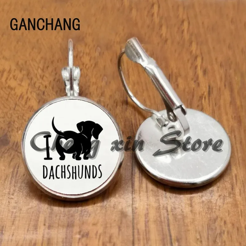 Cute Sausage Dog, Dachshund Dog Earrings Simple Hound Silhouette Art Glass Earrings Cute Dog Portrait Picture Earrings Gift