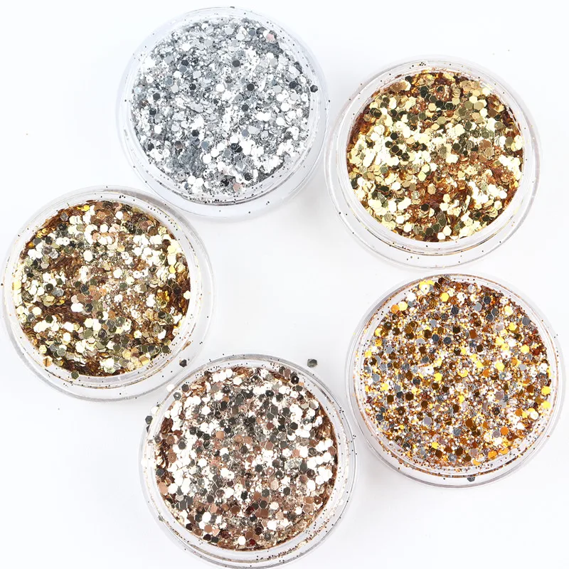 10ml Nail Polish Sequin Champagne Silver Gold Mixed Series Gloss Glitter Powder Sequin Powder for Nail Polish Decoration Art