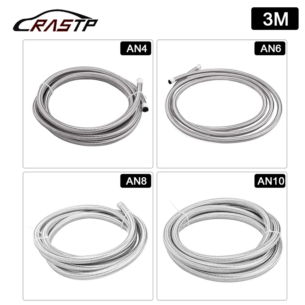 

RASTP-3M AN8 AN10 Oil Line Hose Stainless Steel Braided PTFE Brake Fuel Hose Pipe Oil Cooler Tubing Silver RS-HR016-3M