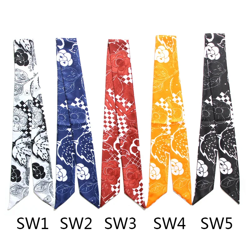 Bag Ribbons Letter 5*100cm Small Silk Scarfs for Women Camellia Double-sided Printing Head Scarf Handle Bag Ribbon Long Scarves