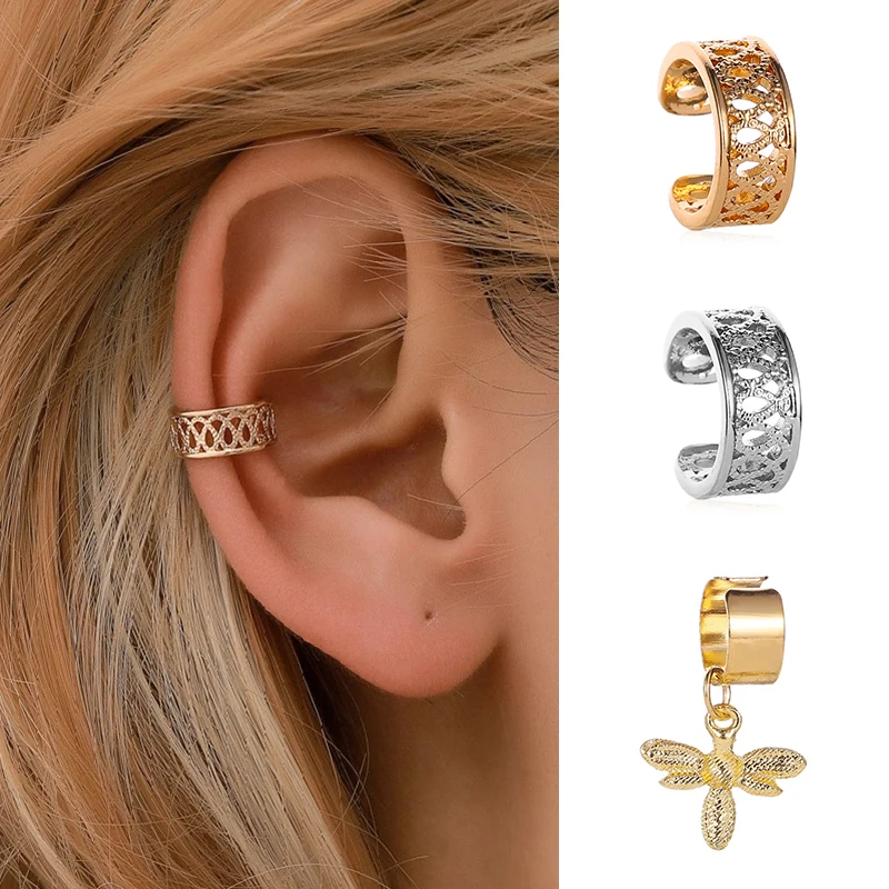 1 шт. полые геометрические зажимы для ушей без отверстия для ушей, застежка для ушей в этническом стиле, простые серьги-клипсы в стиле панк с узором для ногтей для женщин