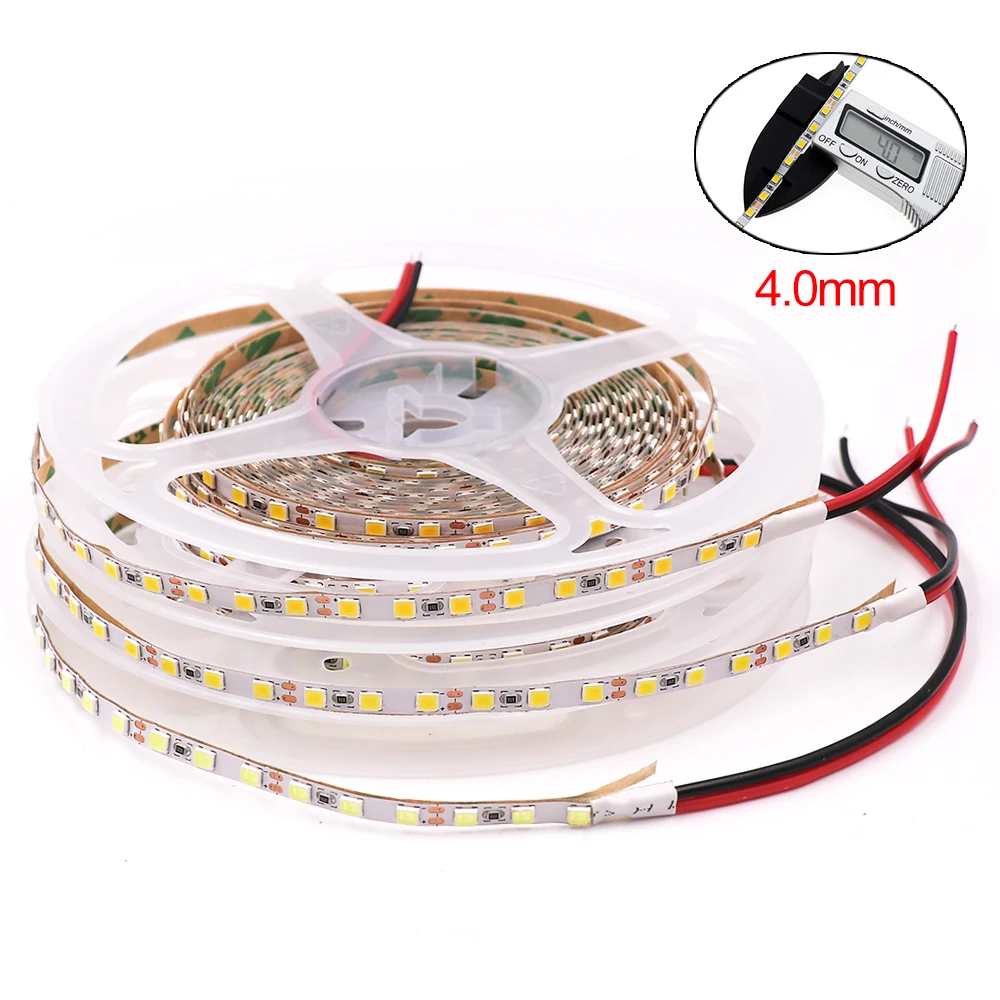 Bande lumineuse LED flexible, 5m, 2835 SMD, 120 gible/m, DC12V, 4mm, blanc naturel/blanc chaud