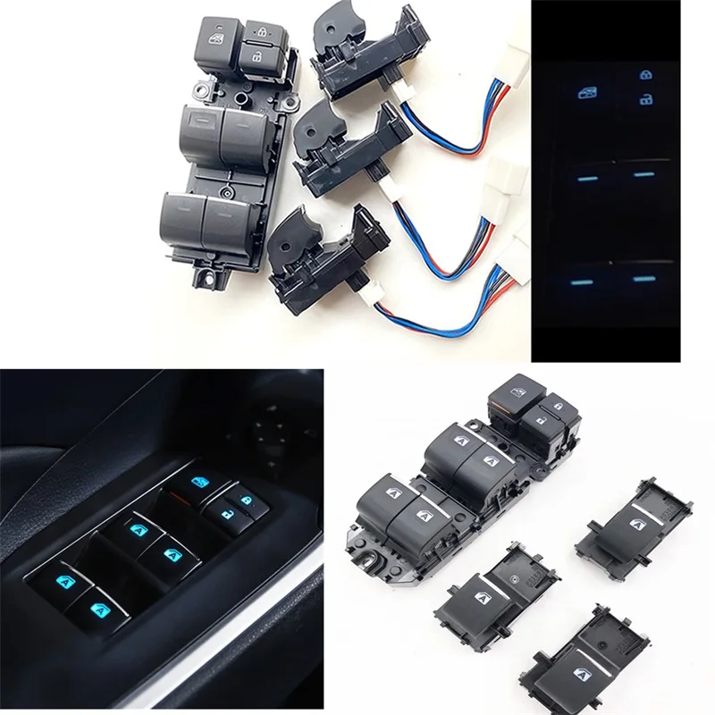 LED Ice Blue Backlight Power Window Button Switch For Toyota RAV4 Highlander Sienna Avalon BZ4X CHR Yaris 2018-2022 Left Driver