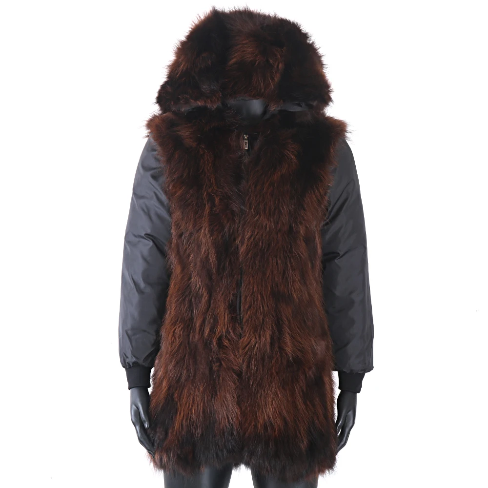 90cm Length Winter Men Long Real Fur Coat Can Match Shell and Fur Collar Parka