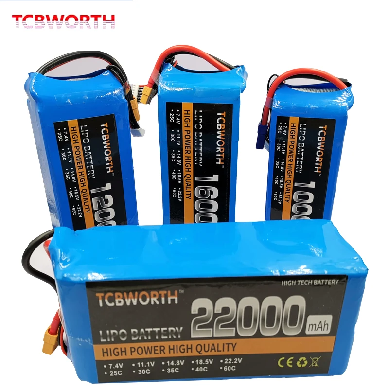 11.1V 14.8V 18.5V 22.2V RC LiPo Battery 2S 3S 4S 5S 6S 10000 12000 16000 22000mAh Batteries For RC Drone Quadrotor Airplane Car