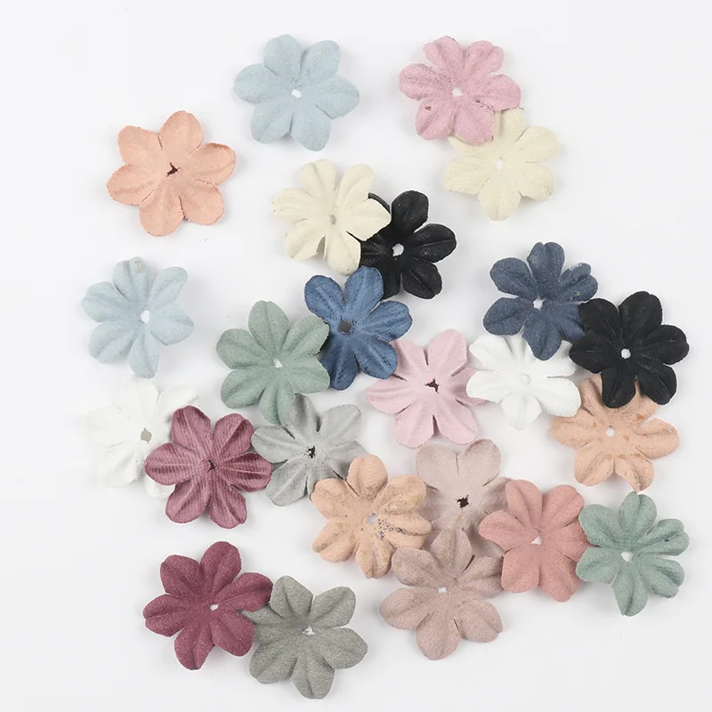 50PC New hair accessories semi-finished headdress handmade DIY material microfiber leather cloth embossed 6 petals flower 3CM