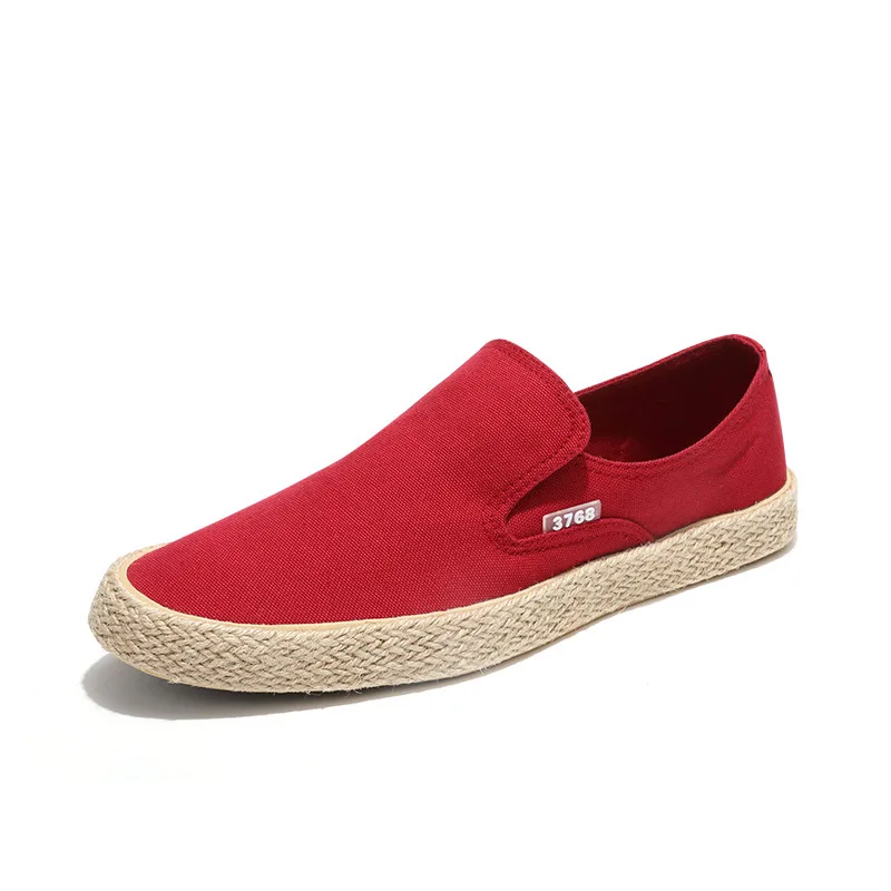 2021 New Men's Casual Shoes Spring and Autumn Flat Bottom Moccasin Low Slip Canvas Light Rope Deodorant Casual Driving Shoes