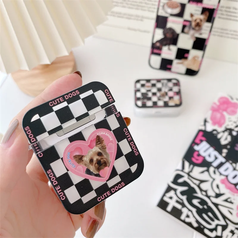 INS كوريا أنيق الشطرنج حقيبة سماعة الاذن ل Airpods 1 2 لطيف الكلاب سماعة شحن واقية لينة غطاء ل Airpods برو