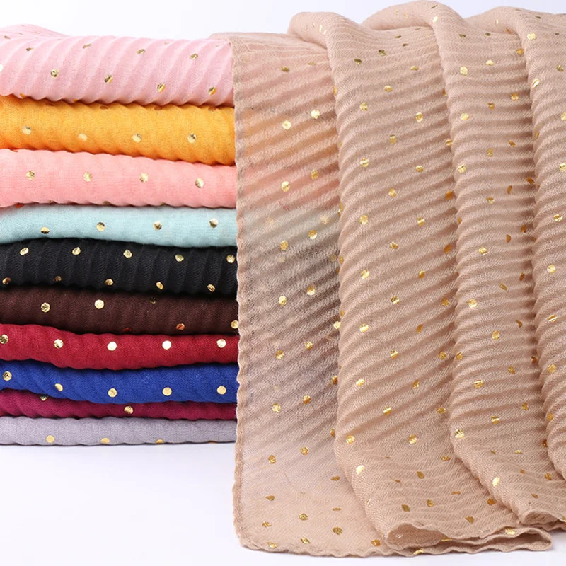 Wrinkle Polka Dot Cotton Hijab Scarf Shimmer Crinkle Scarf Glitter Muslim Woman Veil Shawls Stretchy Headband Bandana Woman 2020