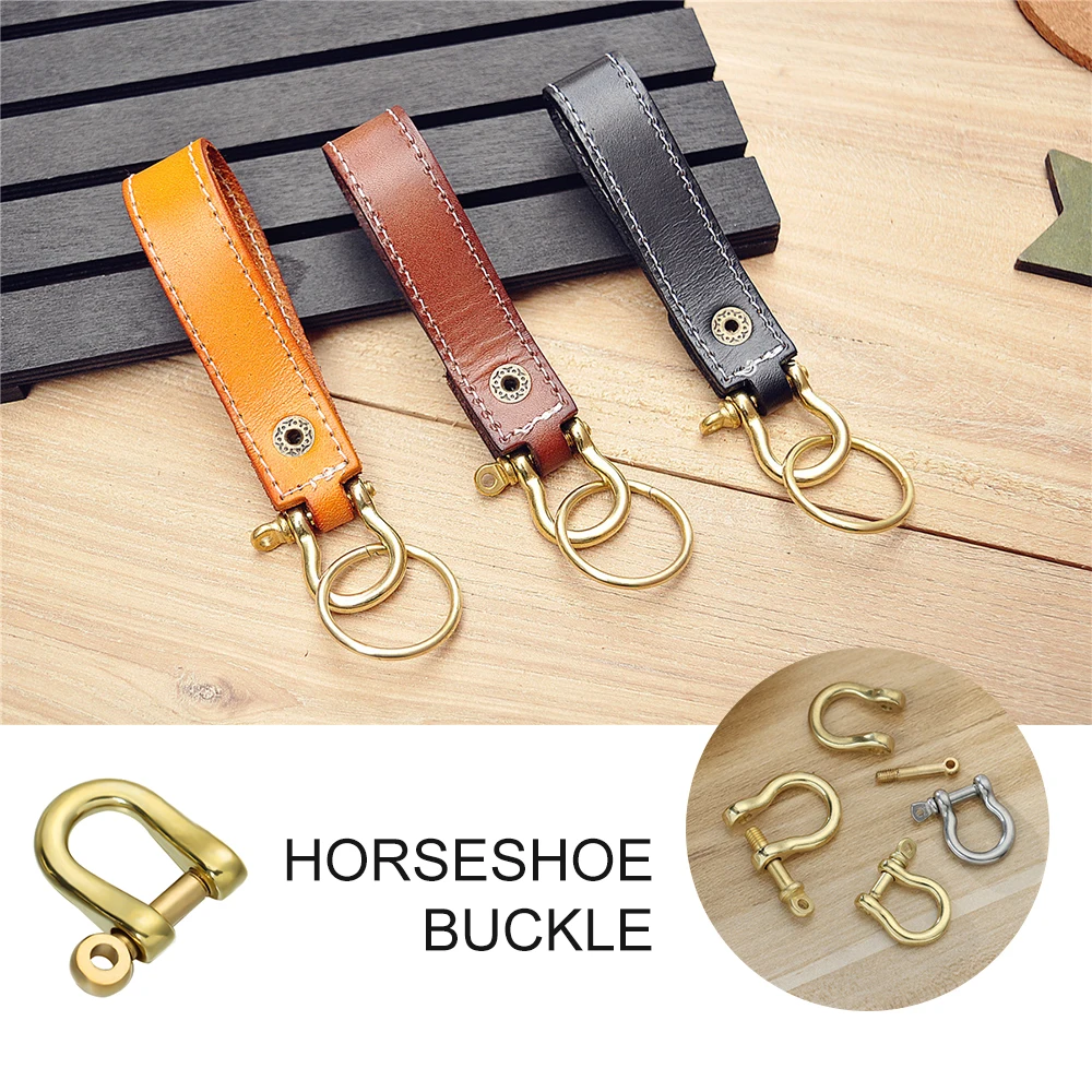 6 Sizes Shackle Fob Screw Joint Connector D Bow Staples Solid Brass Carabiner Key Ring Keychain Hook