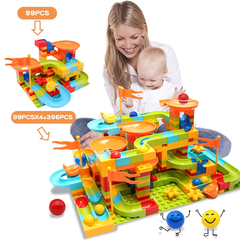 Big Size Assembly Blocks Marble Race Run Maze Ball Building Blocks Funnel Slide Building Bricks Toys For Children Kid Gifts