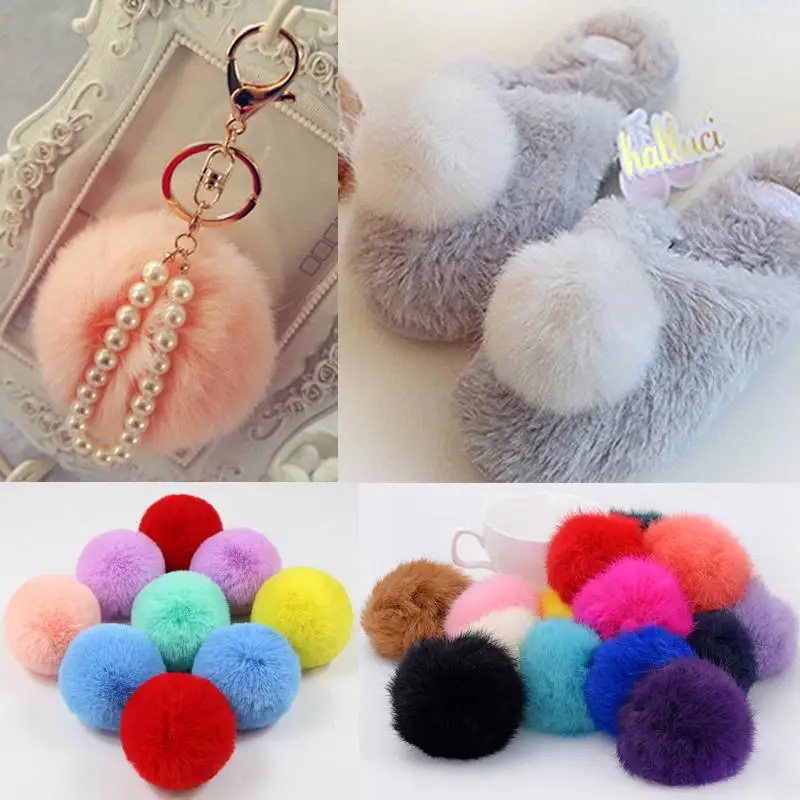 8cm DIY Luxury Faux Rabbit Fur PomPom Hairball Hat Ball Pom Pom Handmade Large Hair Hat Ball Keychain DIY