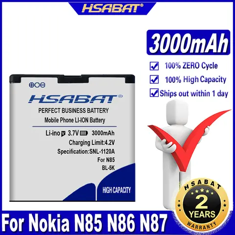 HSABAT 3000mAh BL-5K Battery for Nokia N85 N86 N87 8MP 701 X7 C7 C7-00 C7 X7-00 2610S T7