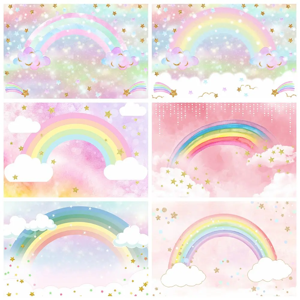 

Rainbow Photography Background Little Star Cloud Sky Baby Child Portrait Backdrop Birthday Party Photo Background Photo Studio