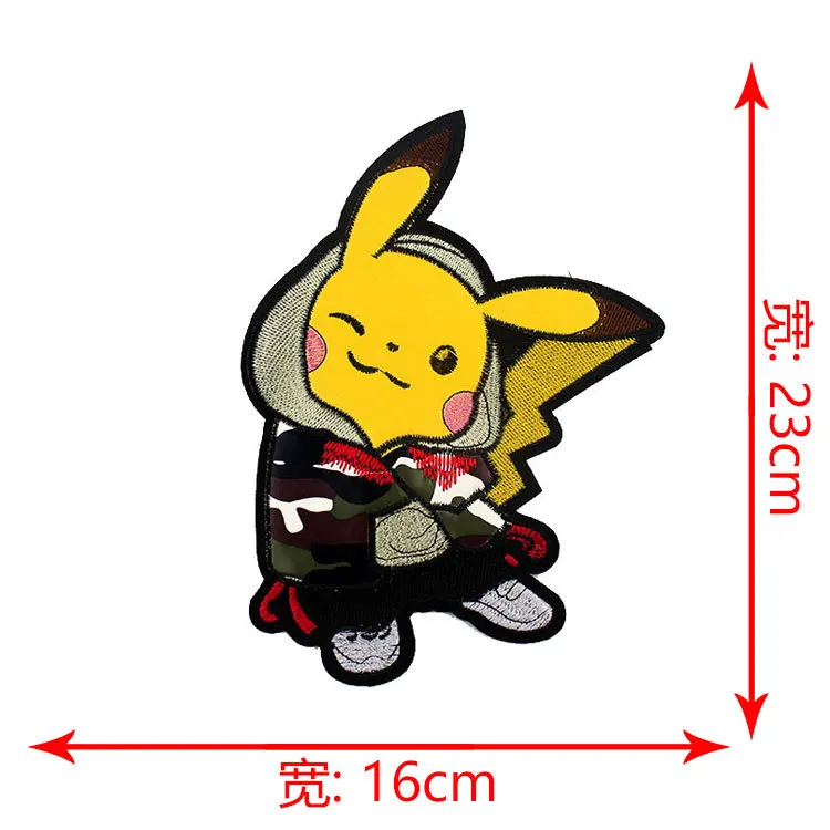 Hot Anime Pokemon Big Size 20cm Cloth Patch Pikachu Clothes Stickers Sew on Embroidery Pokemon Pikachu Cartoon DIY Figure Toy