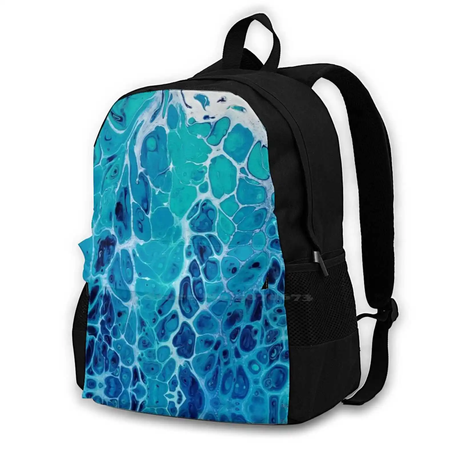 Ocean Fashion Pattern Design Travel Laptop School Backpack Bag Water Drops Blue Water Ocean Blues Blue White Acrylic Cells