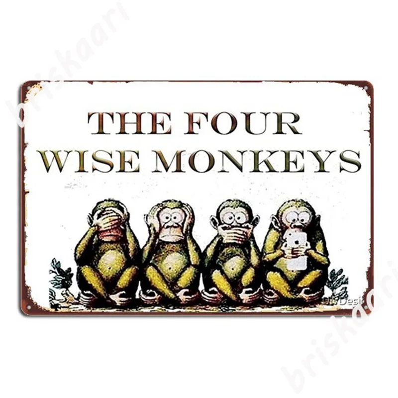 Four Wise Monkeys Metal Signs Cinema Kitchen Club Bar Retro Painting Décor Metal Posters