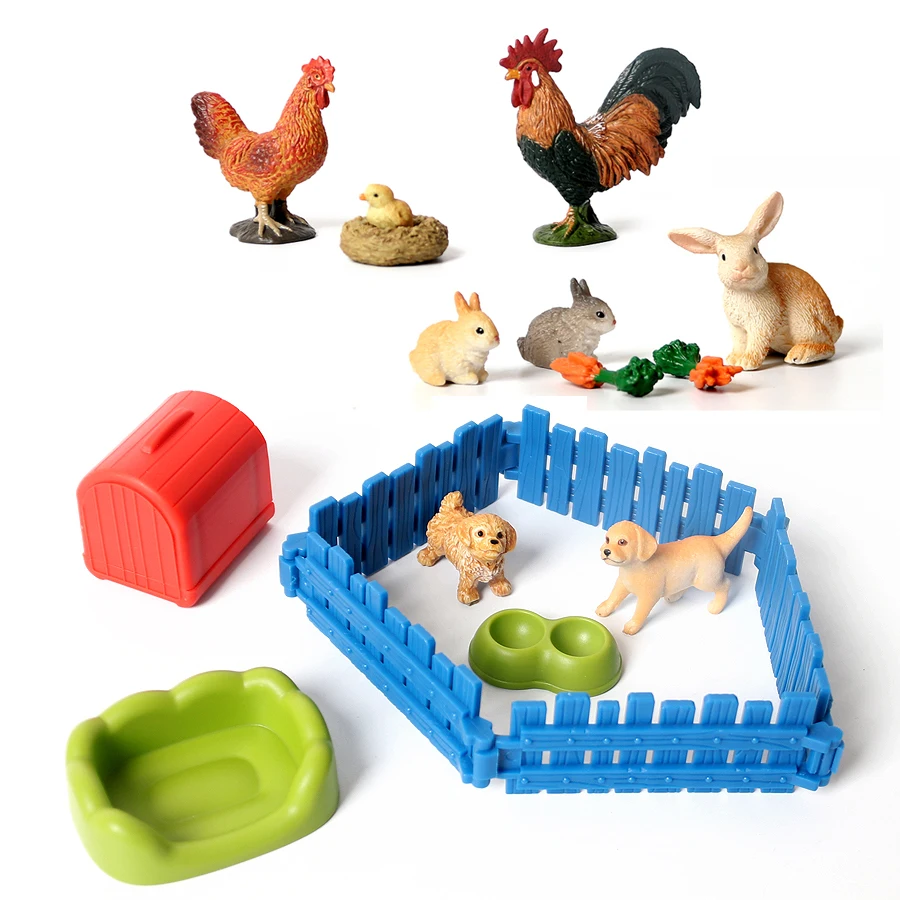 Simulation Hand-painted Farm World Poultry Animal Rabbit,Hen,Dog Farm Model Cute Figurine Miniature Cute Educational Kids Toys