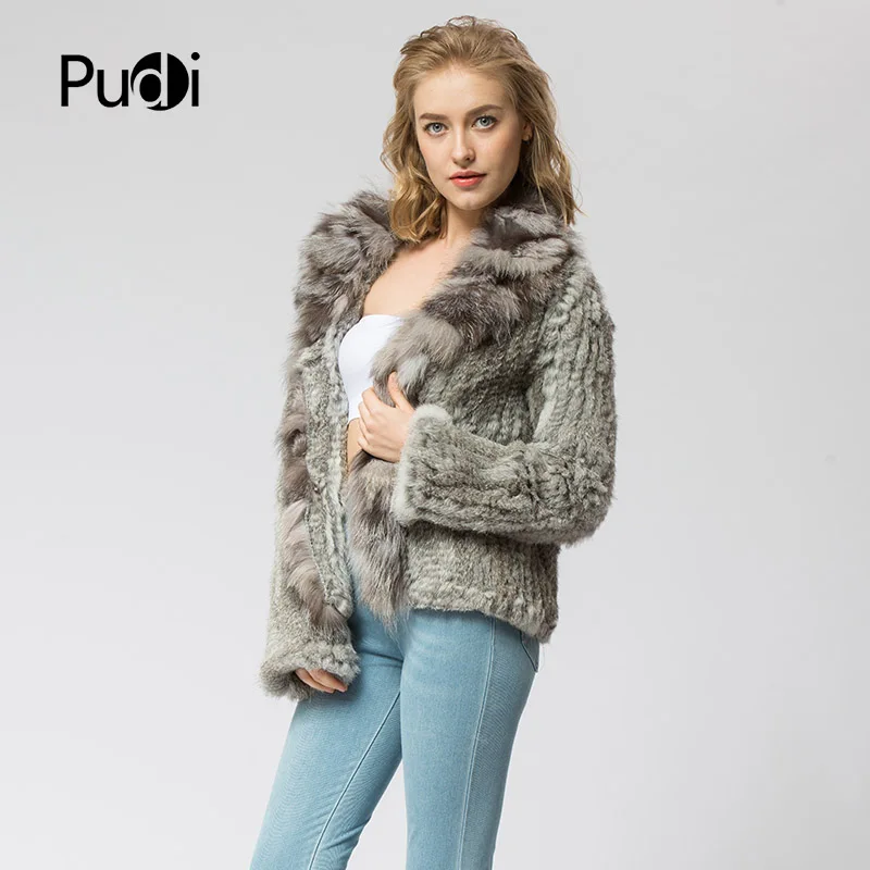 CR072 Knitted Real Rabbit Fur Coat Overcoat Jacket With Fox Fur Collar Russian Women\'s Winter Thick Warm Genuine Fur Coat