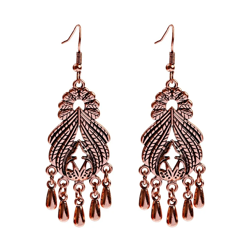 Women's Vintage Boho Ethinic Rose Golden Hanging Dangle Earrings Ornaments Female Indian Brincos Statement Jewelry Accessories view 3