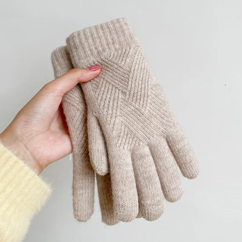 Guantes de lana de punto de doble capa para hombre y mujer, protección contra el frío, Cachemira, pantalla táctil, grueso, cálido, invierno, moda