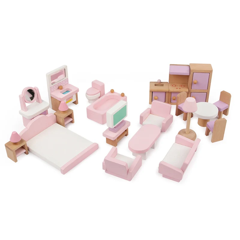 22pcs Miniature Furniture for dolls house Wooden dollhouse Furniture set Educational Pretend Play toys Children girls gifts