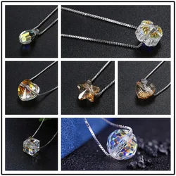 Real Crystals From Austria Pendant Necklaces Colorful Beads For Women Wedding Office Silver Color Jewelry Simple Fashion 2022