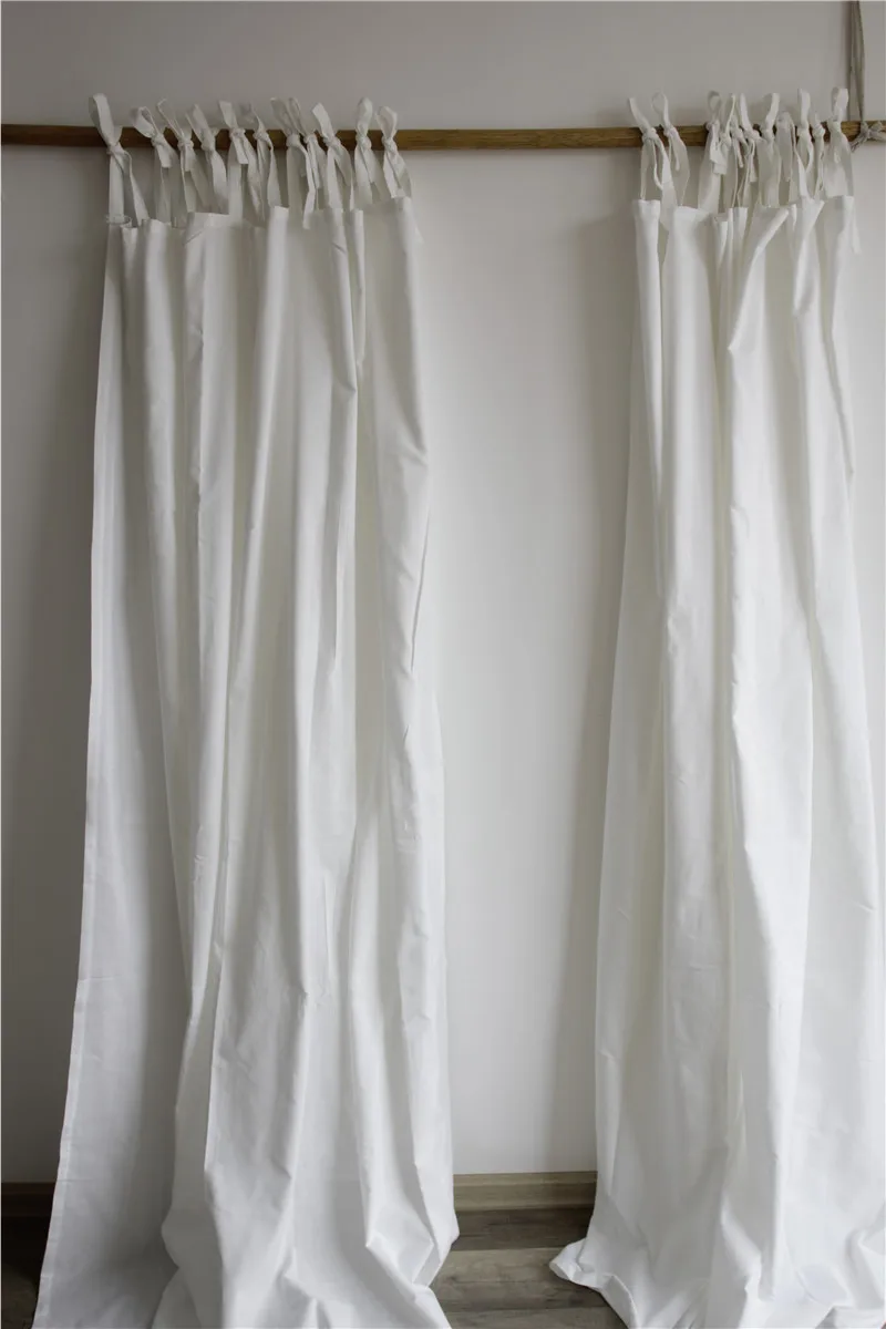 

Fresh White Linen Curtains for Bedroom, Living Room Modem Blackout Curtain, Pastoral Simple Ties Top, Kitchen Window Drapes