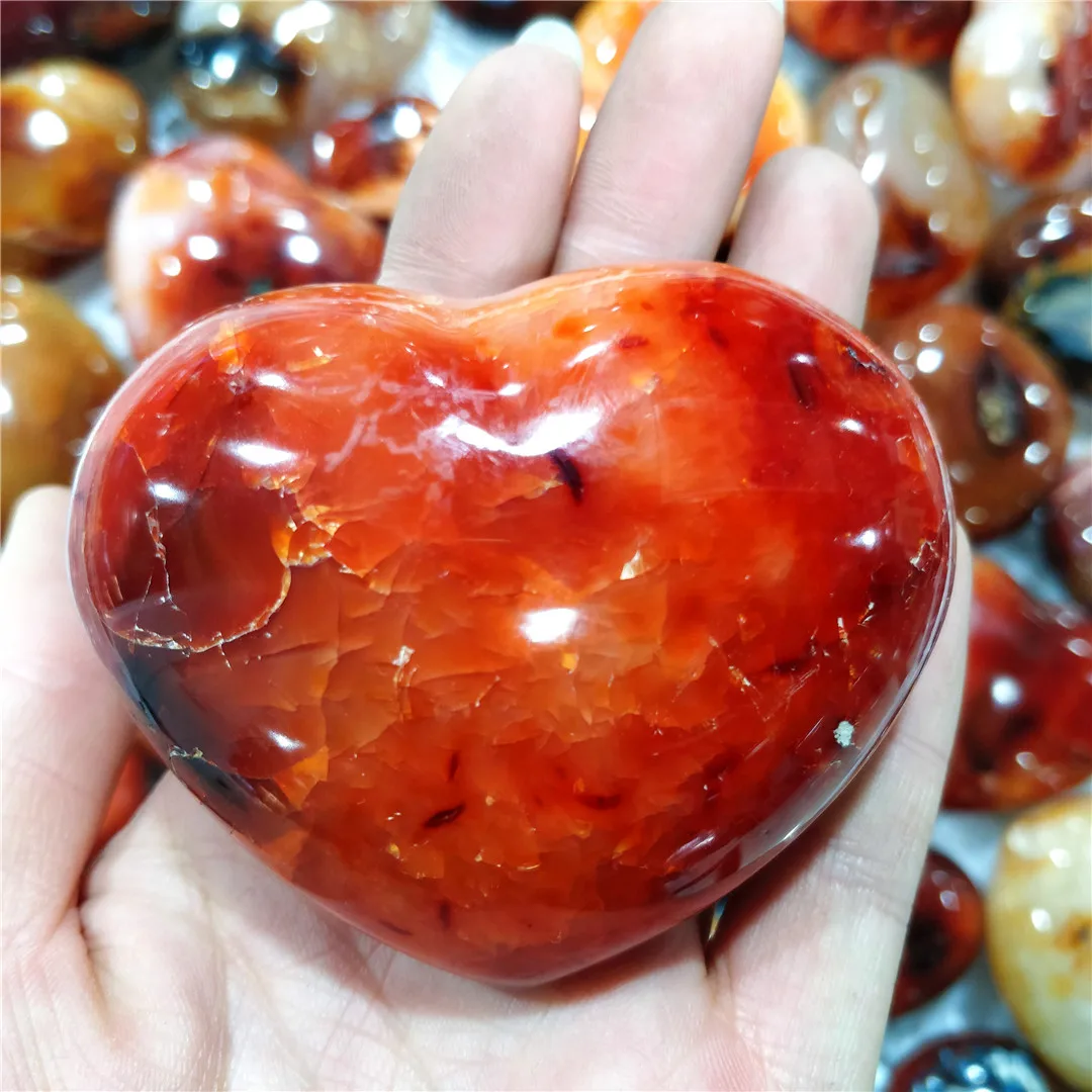 High Quality Natural Cabochons Gems Red Agate Crystals Carved Love Heart Indie Room Decor Precious Stones Healing Woman Gifts