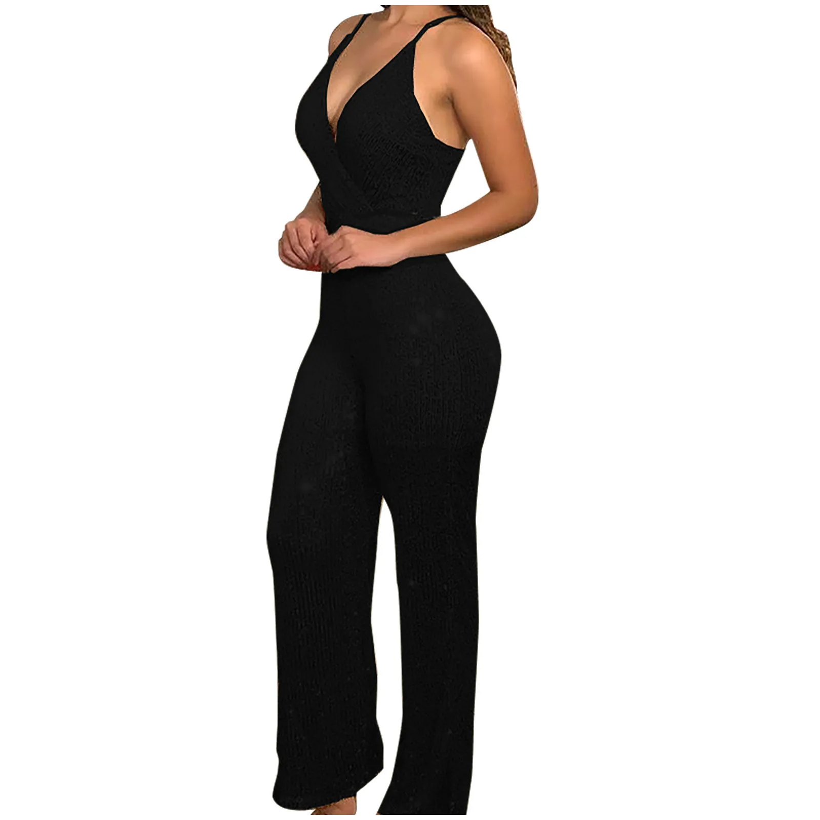 S-3XL Plus Size Casual Black Wide Leg Evening Jumpsuits Women Sexy V-Neck Sleeveless Sling Sequins Romper Wholesale Dropshipping