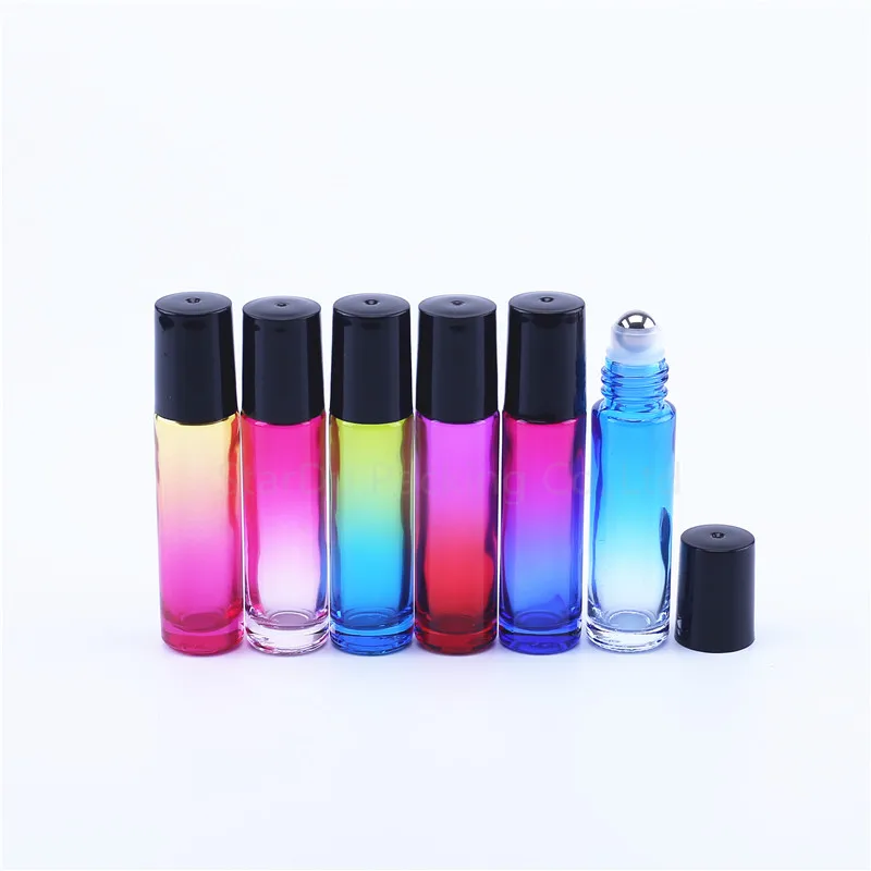 100pcs 10ML Gradient Color Thick Glass Roll On Essential Oil Empty Parfum Bottles Roller Ball Travel Use Necessaries