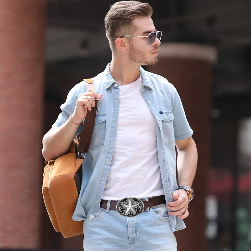 Boucle de ceinture de cowboy occidentale pour hommes et femmes, motif étoile en métal, sport