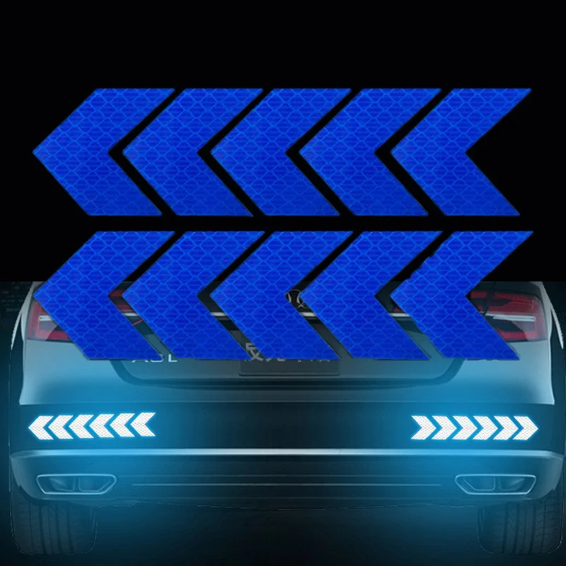 10 Pcs/Set Car Sticker Reflective Arrow Sign Tape Warning Safety Sticker For Car Bumper Trunk Reflector Hazard Tape Car Styling