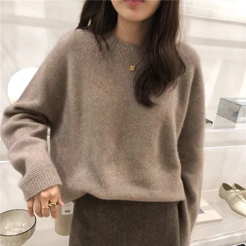 ATTYYWS-Women\'s Round Neck Cashmere Sweater, Female Pullover, Loose Casual Bottoming, Knitted Wool Sweater, Solid Color, New