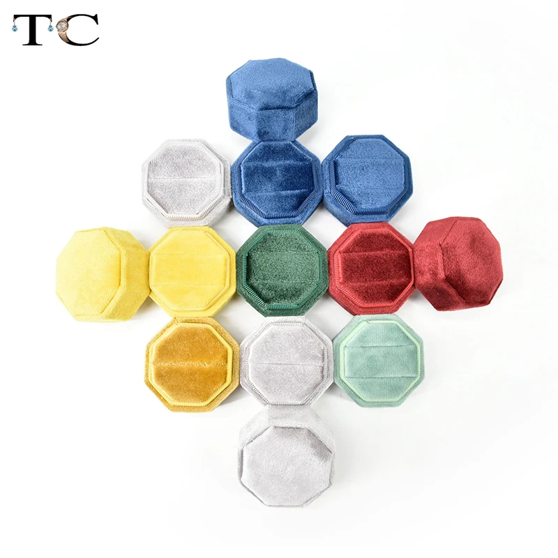 

Octangle Shape Velvet Jewelry Box Multi-Color Double Ring Storage Case Wedding Ring Display For Woman Gift Earrings Package