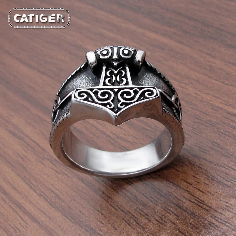 316L Stainless Steel New Viking Ring  Mjolnir Thor Hammer Celtics Knot Rings Men\'s Nordic Amulet Jewelry