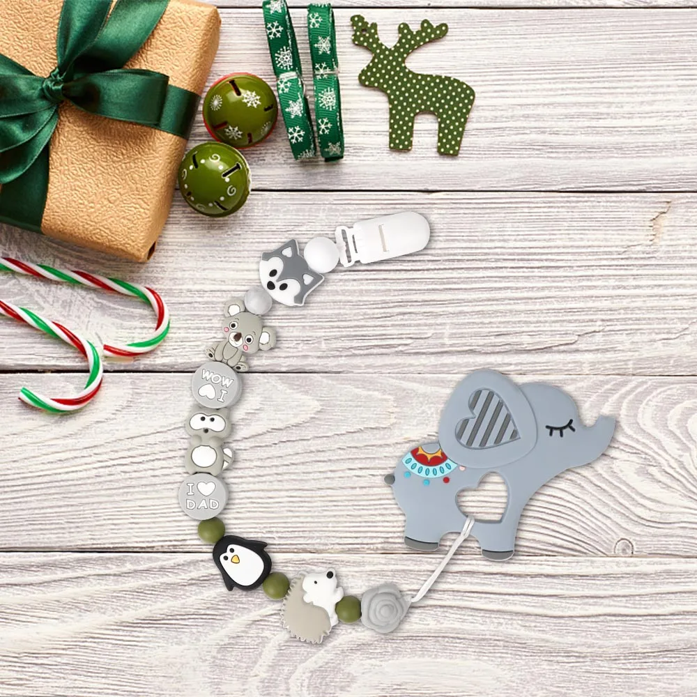 TYRY.HU Grey Silicone Teether Beads Set Chew Necklace Pendant Pacifier Clips AccessoriesTeether DIY Baby Teething Toys