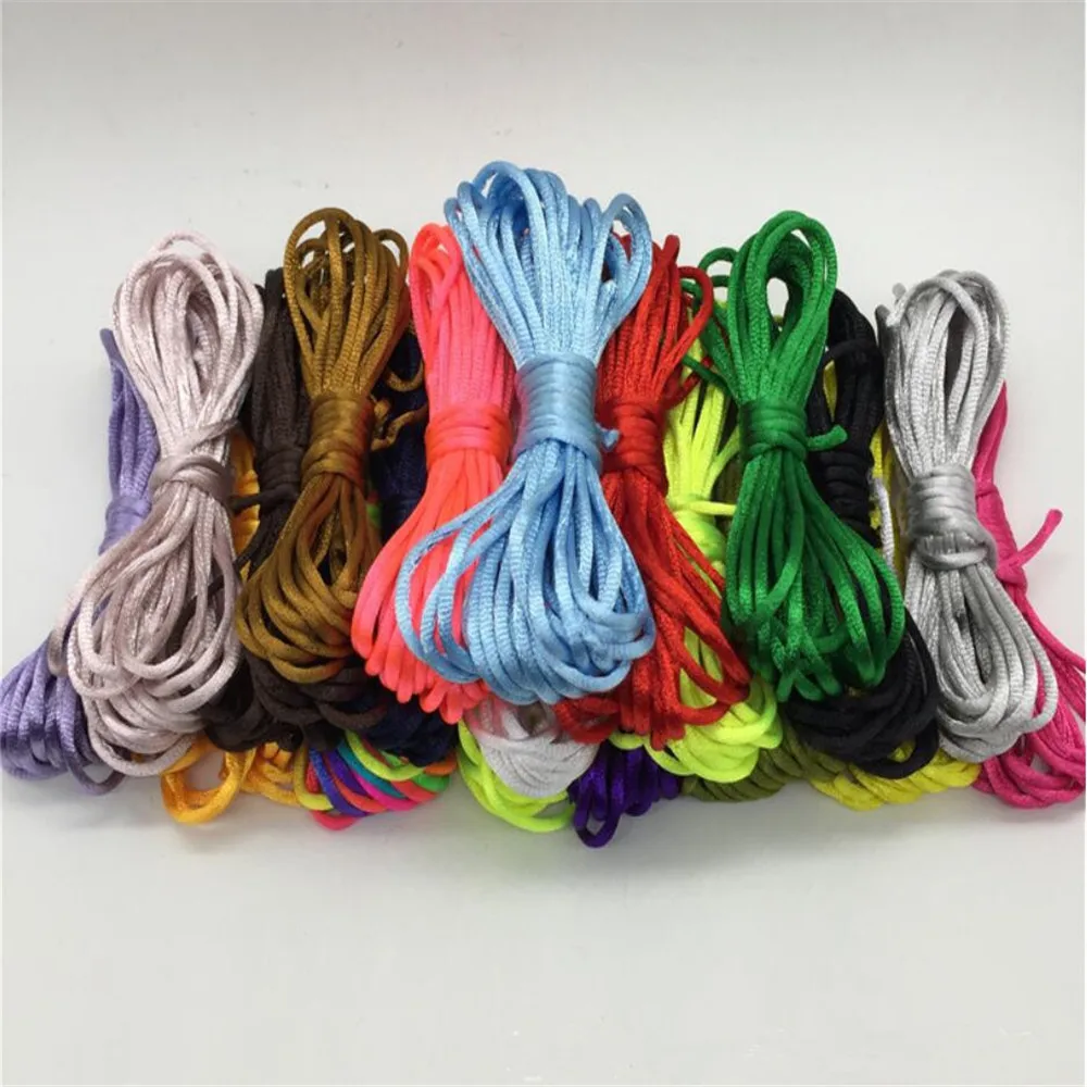 2mm Rattail Silk Satin Cord, Shamballa Kumihimo Macrame Cord Assorted Colors Nylon String for Beading Jewelry Making 20meters