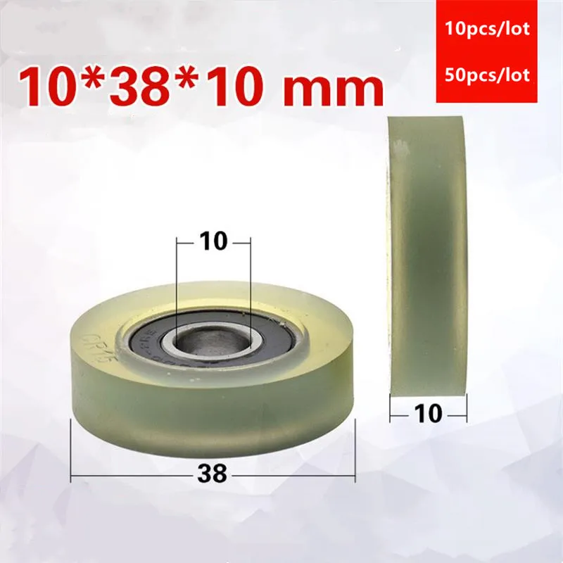 10pcs/50pcs 10*38*10mm polyurethane PU 6000 6000RS low noise roller bearing friction pulley soft rubber 10x38x10