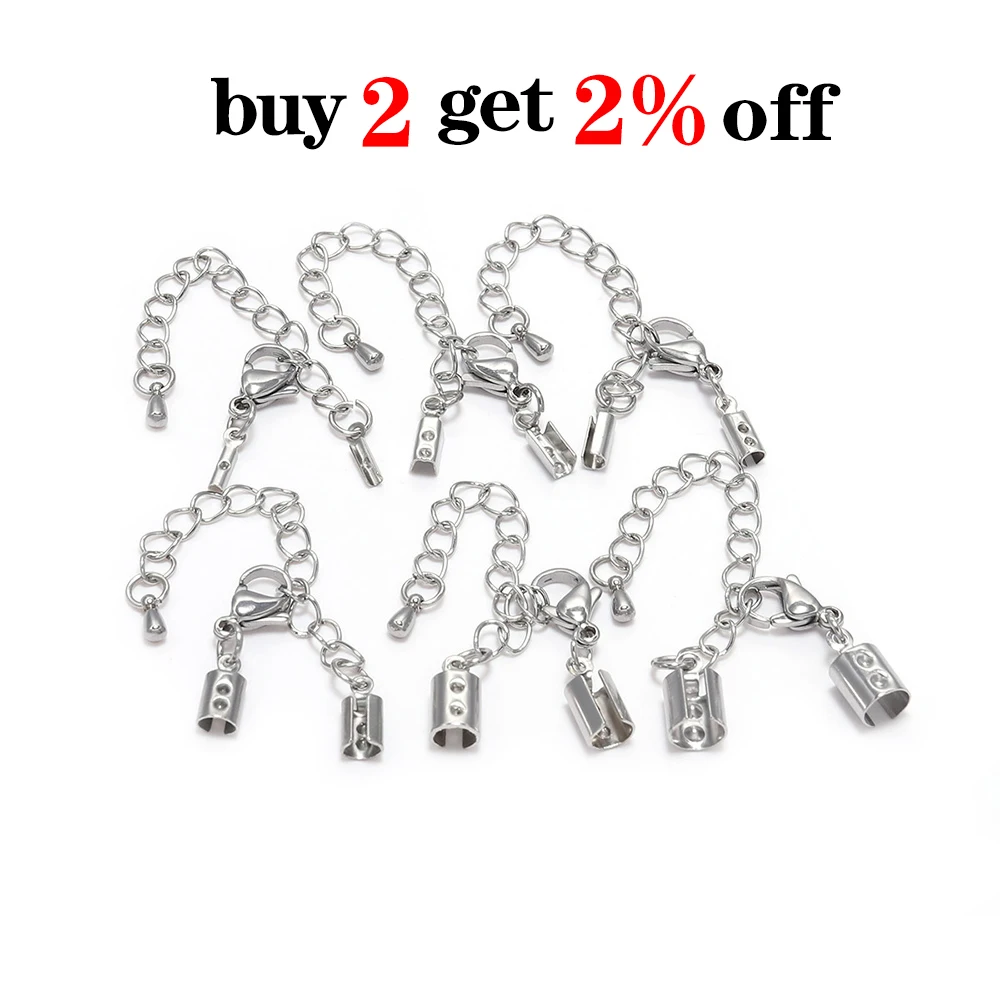5 sztuk/partia Fit 1-5mm skórzany przewód klipsy ze stali nierdzewnej łańcuszek przedłużający zapięcie karabińczykowe złącze dla DIY tworzenia biżuterii bransoletka — zdjęcie 3