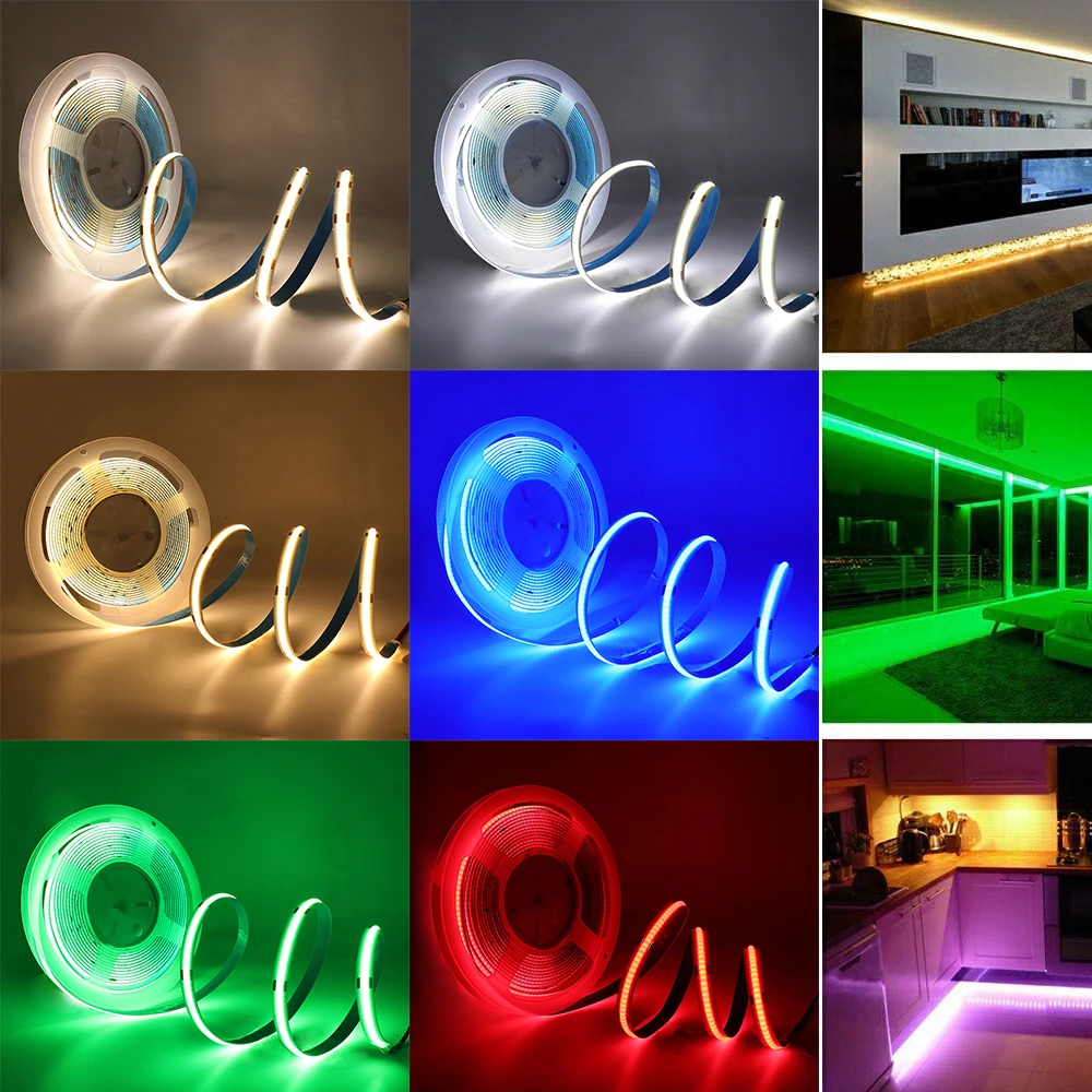 12V 24V COB LED Strip with Dimmable Touch Switch 320 384 528 LEDs/m Flexible Cabinet Lamp Nature White Red Blue Green 0.5-5m