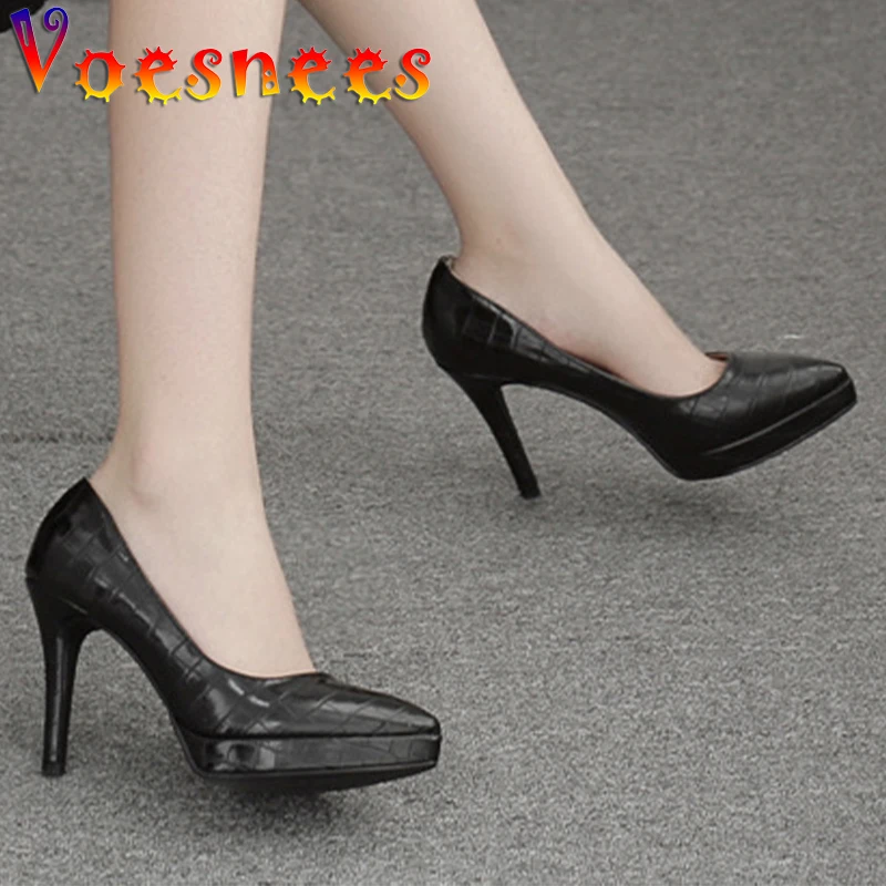 Voesnees Women's Shoes Pointed Toe Shallow Pumps 2021 Autumn Stiletto Platform High Heels Fashion Simple Professional Work Shoes