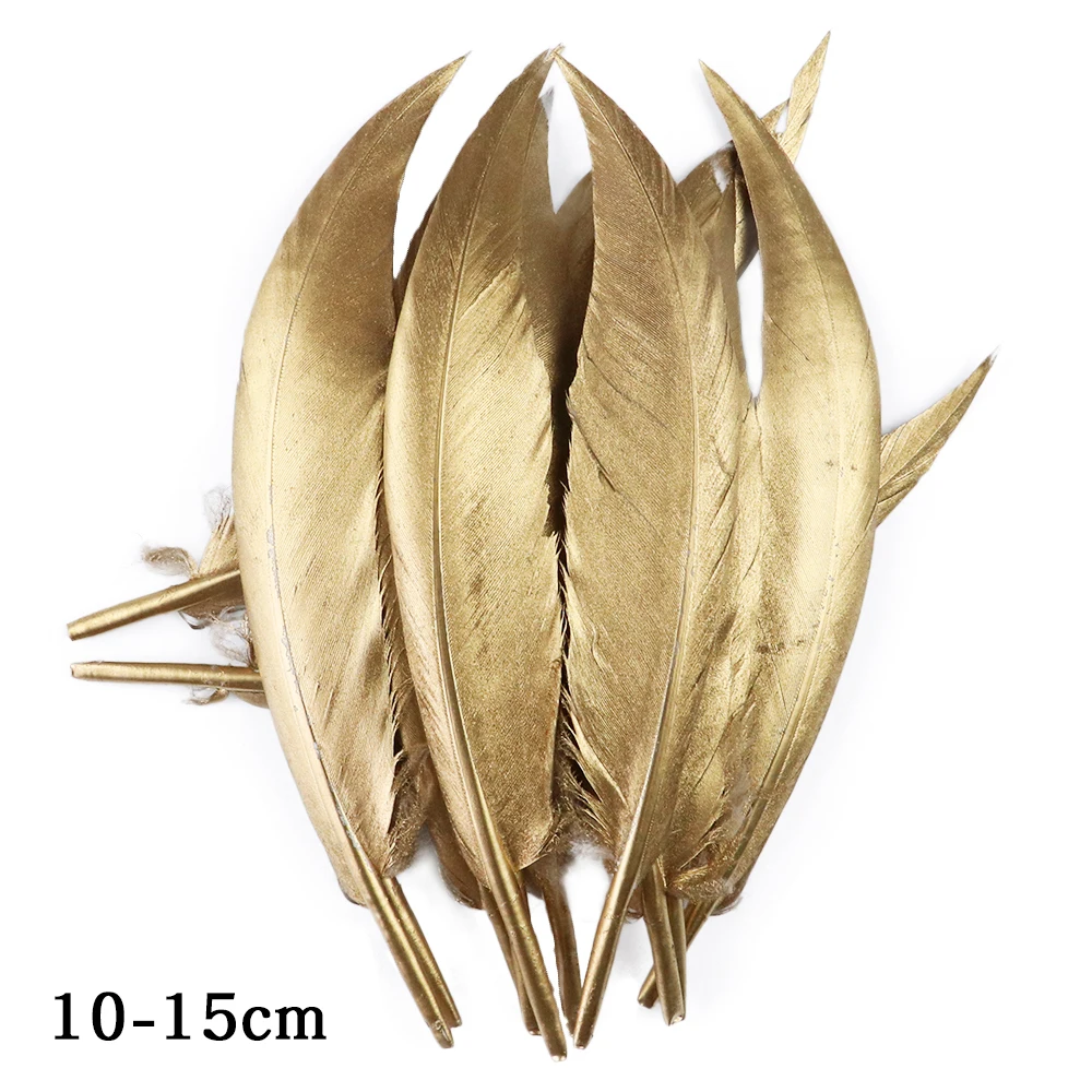 Wholesale 10pcs Gold Feathers Natural Turkey Chicken Goose plumes Wedding Carnival Hats Decoration Feathers for crafts 10-40cm