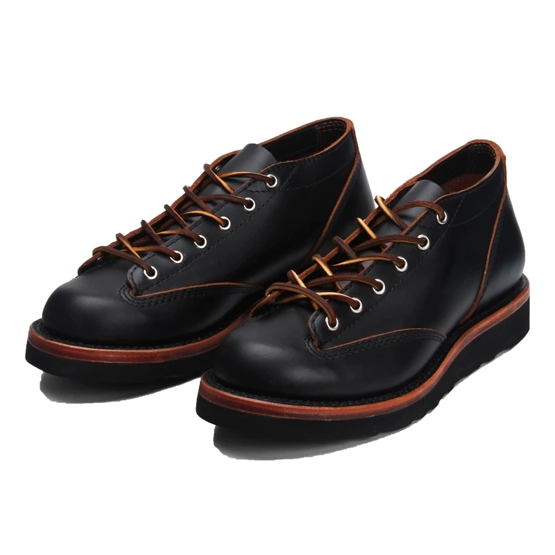 Vintage Handmade Goodyear-ściągane męskie buty oprzyrządowanie okrągłe Toe botki brytyjskie czarne platformy buty motocyklowe z prawdziwej skóry
