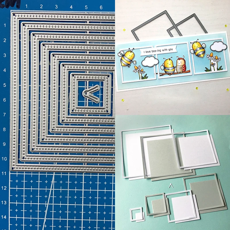 Lucky Goddess Metal Cutting Dies Stitched Square frames diy Scrapbooking Photo Album Decorative Embossing Paper Card Crafts Die