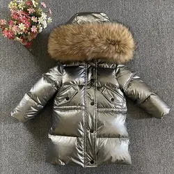 Russia Winter New Thicker Down Jacket 2021 Big Real Fur Collar High Quality Down Outerwear Children Down Coats Kids Clothes W394